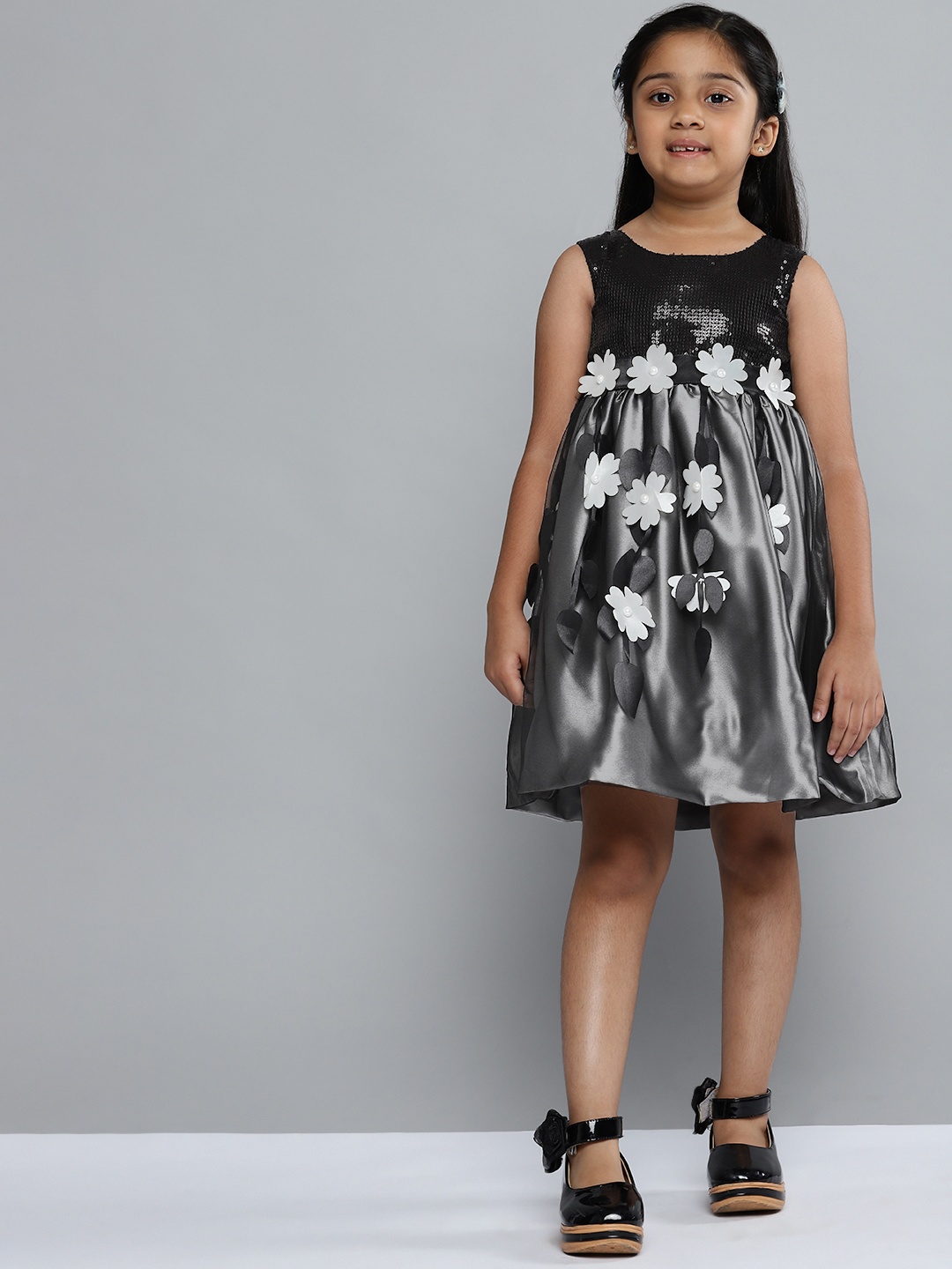 

YK Girls Black Embellished Fit and Flare Dress