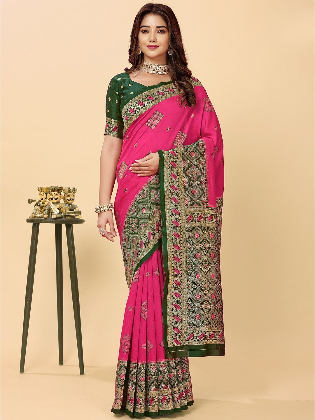 

BAESD Ethnic Motifs Woven Design Zari Saree, Pink