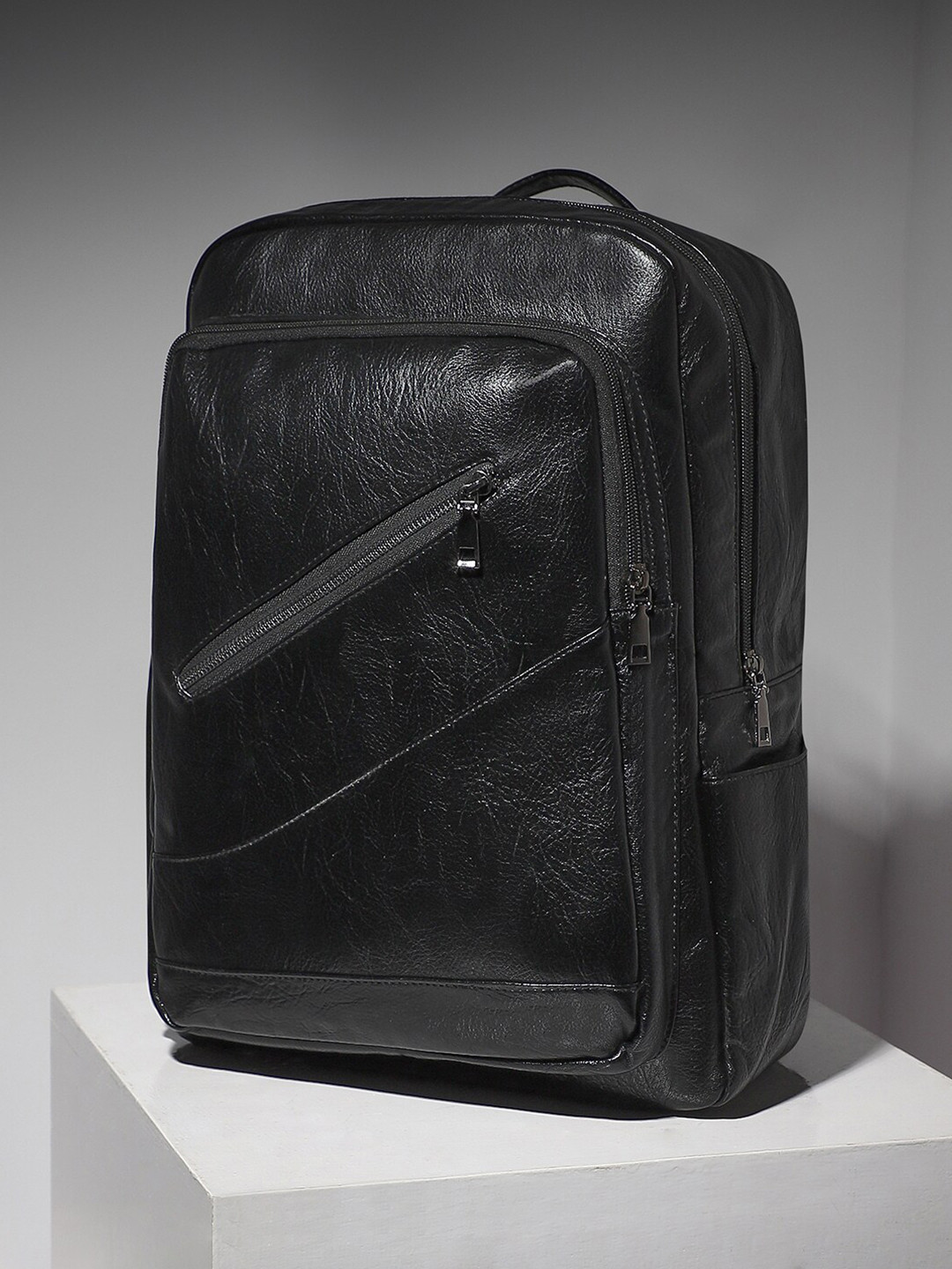 

French Accent Men Asymmetrical Utility Backpack, Black