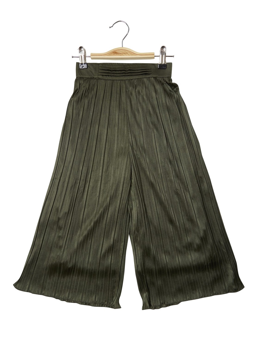 

Peppermint Girls Relaxed Flared High-Rise Pleated Culottes Trousers, Olive