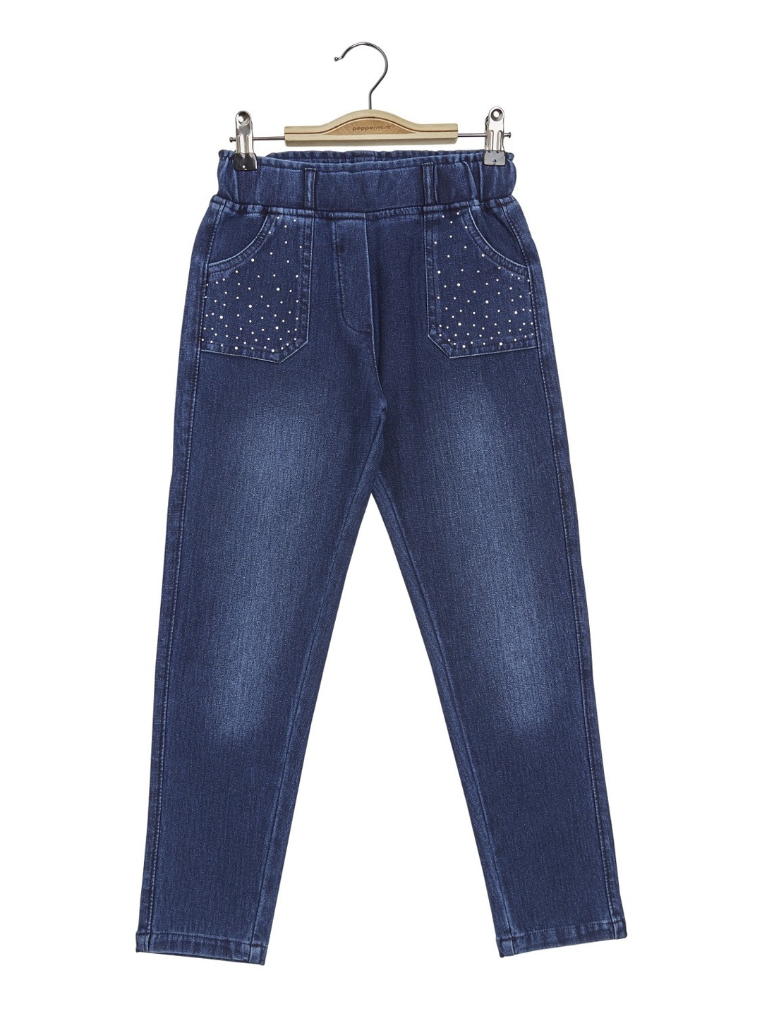 

Peppermint Girls Classic Flat-Front Faded High-Rise Denim Cotton Culottes, Navy blue