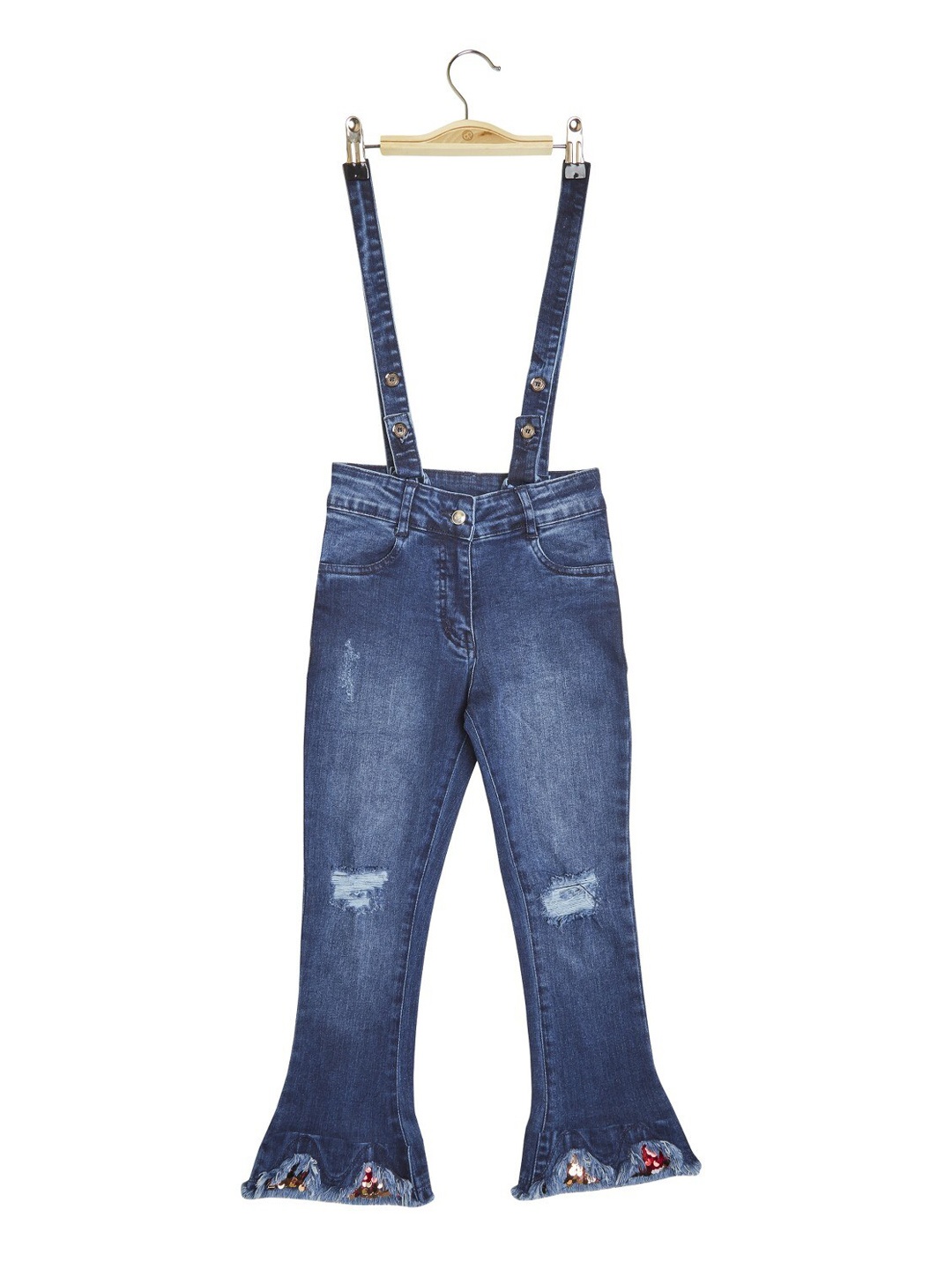 

Peppermint Girls Denim Cotton Bootcut Dungarees With Suspenders, Navy blue