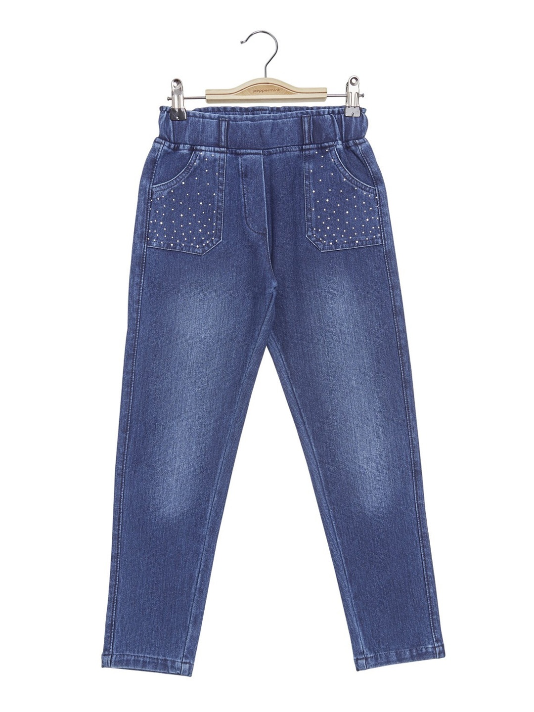 

Peppermint Girls Classic Flat-Front Faded High-Rise Denim Cotton Culottes, Blue