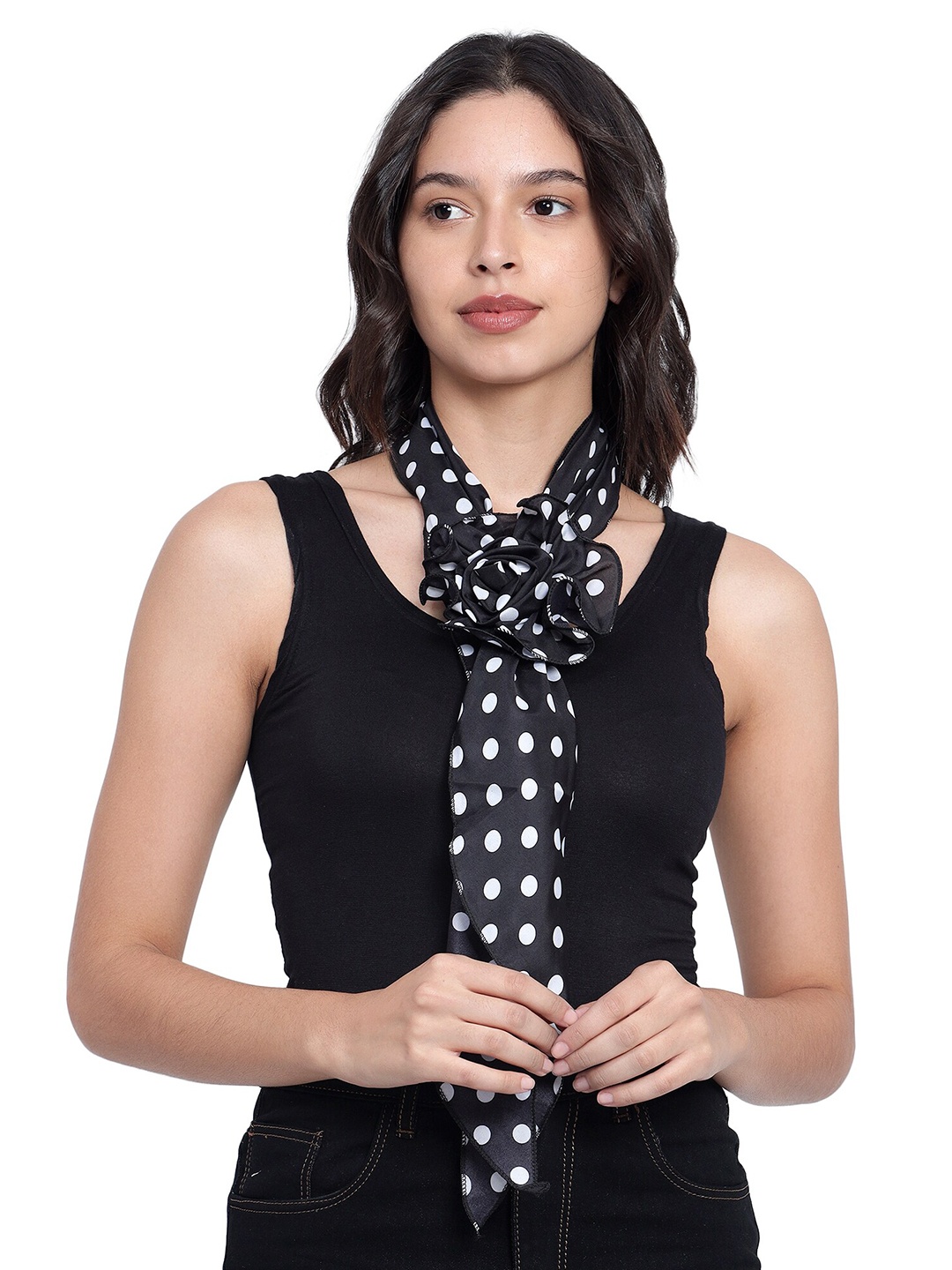 

Mali Fionna Polka Dot Printed Cotton Scarf, Black