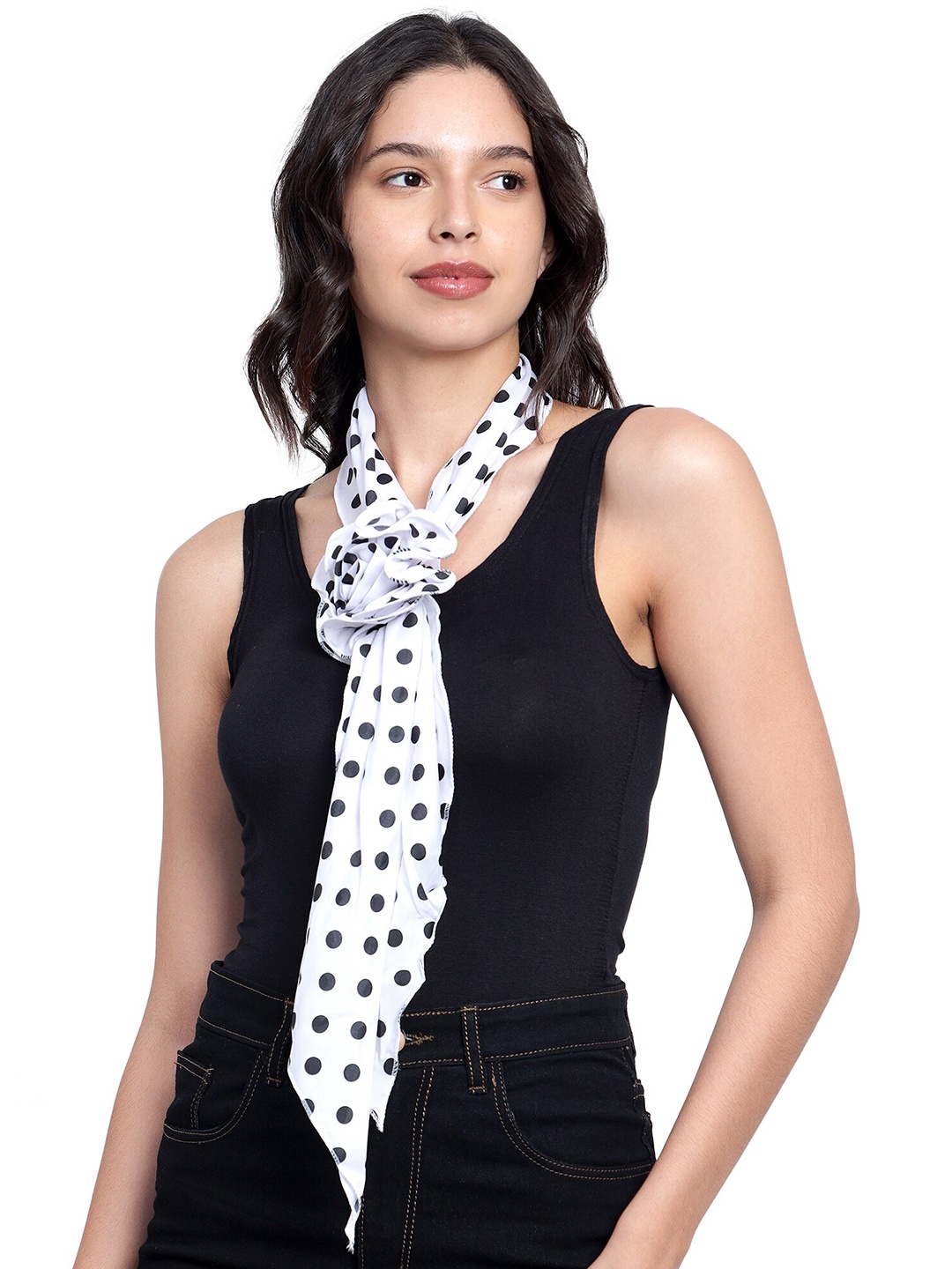 

Mali Fionna Polka Dot Printed Cotton Scarf, White