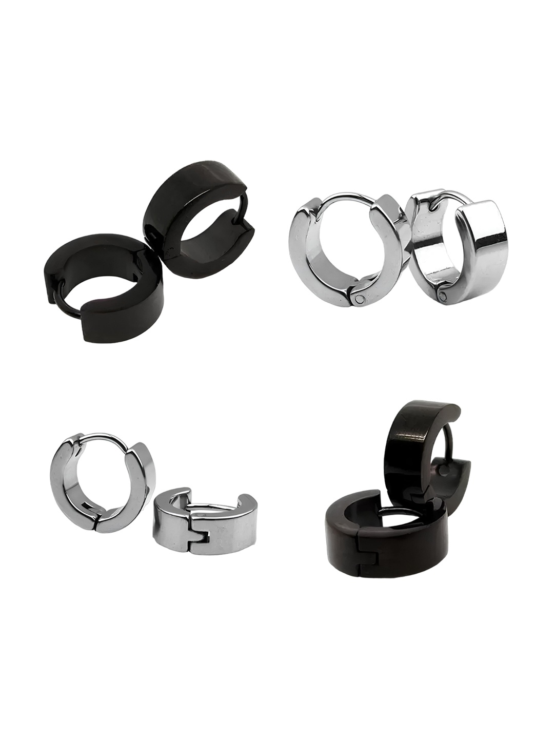 

KARISHMA KREATIONS Men Set of 4 Contemporary Stainless Steel Hoop Earrings, Black