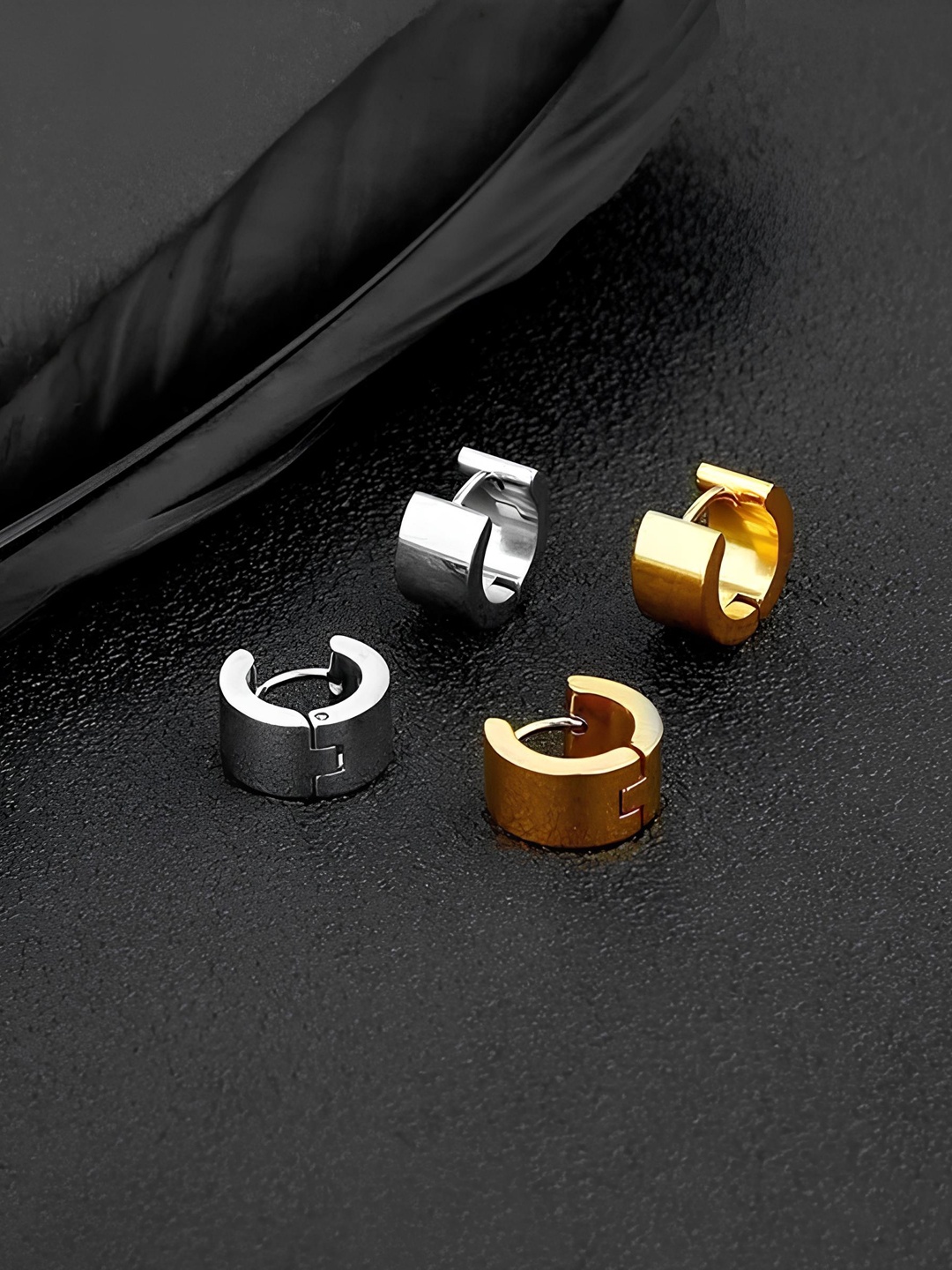 

KARISHMA KREATIONS Men Set of 4 Contemporary Stainless Steel Hoop Earrings, Gold