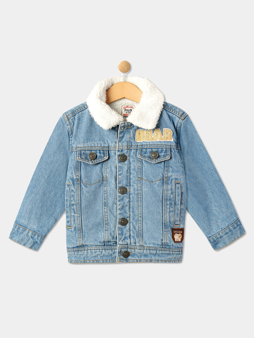 

R&B Boys Washed Faux Fur Trim Cotton Denim Jacket, Blue