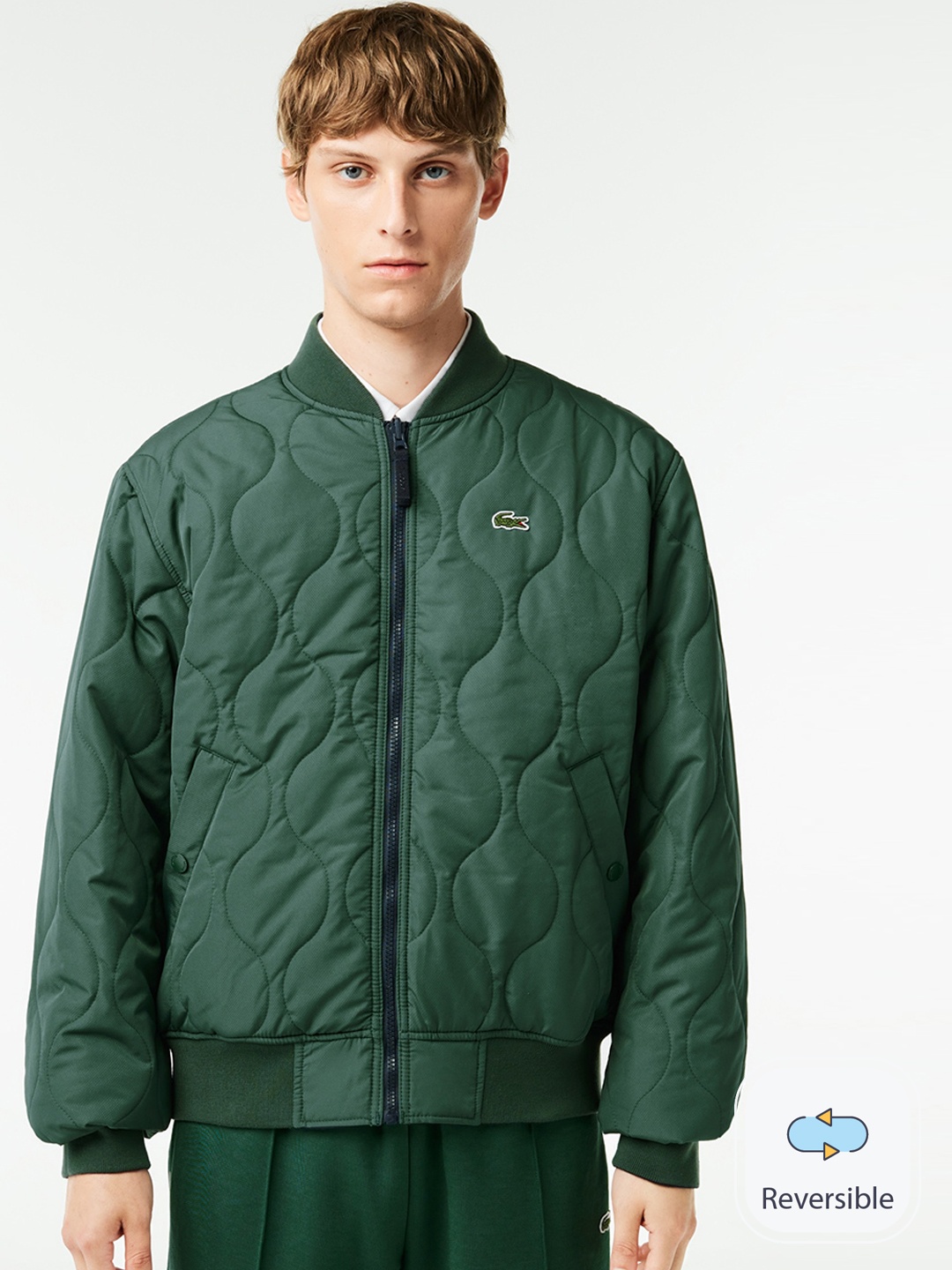 

Lacoste Stand Collar Reversible Quilted Jacket, Green