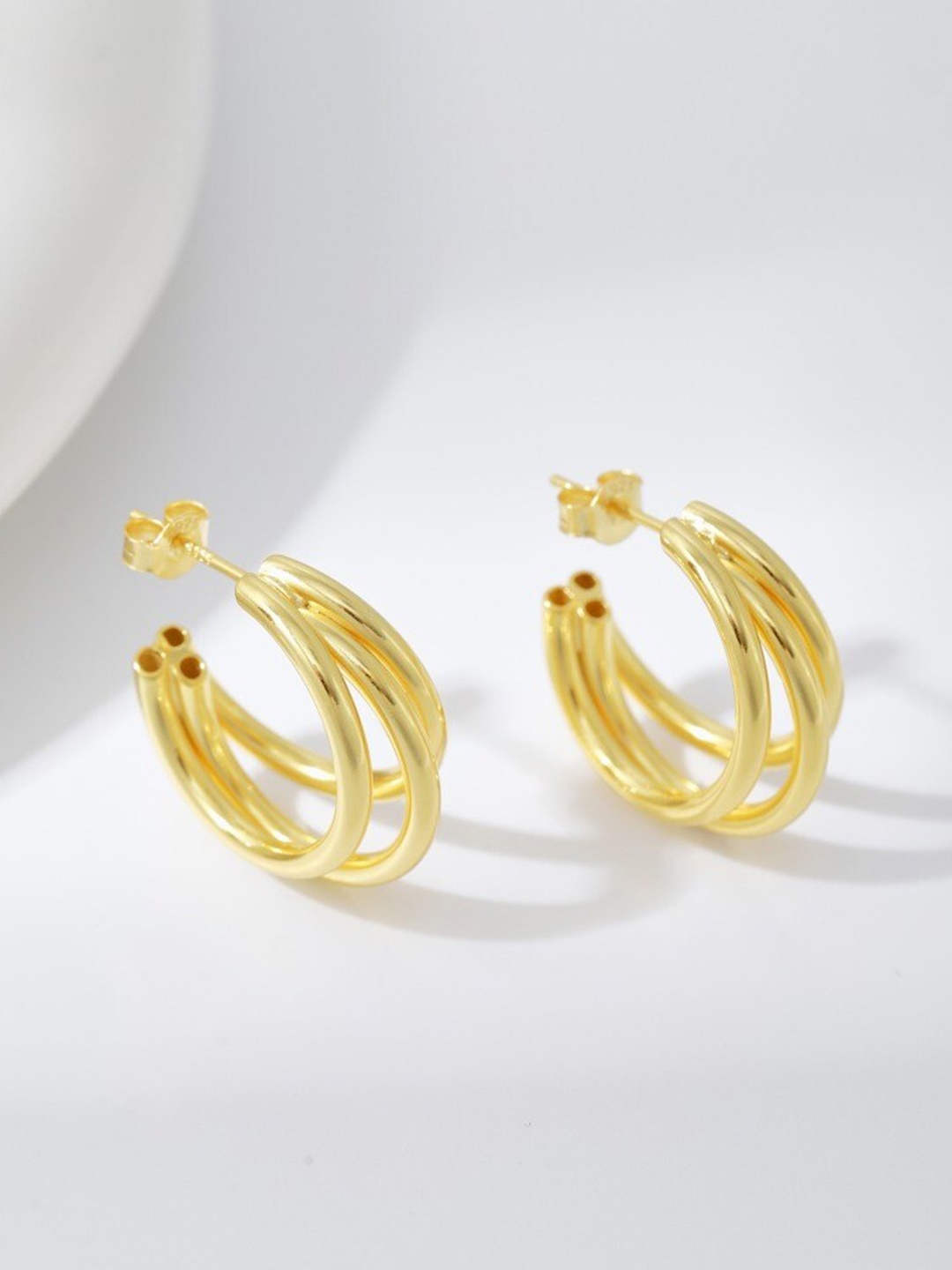 

MISS JO 92.5 Sterling Silver Gold-Toned Contemporary Hoop Earrings
