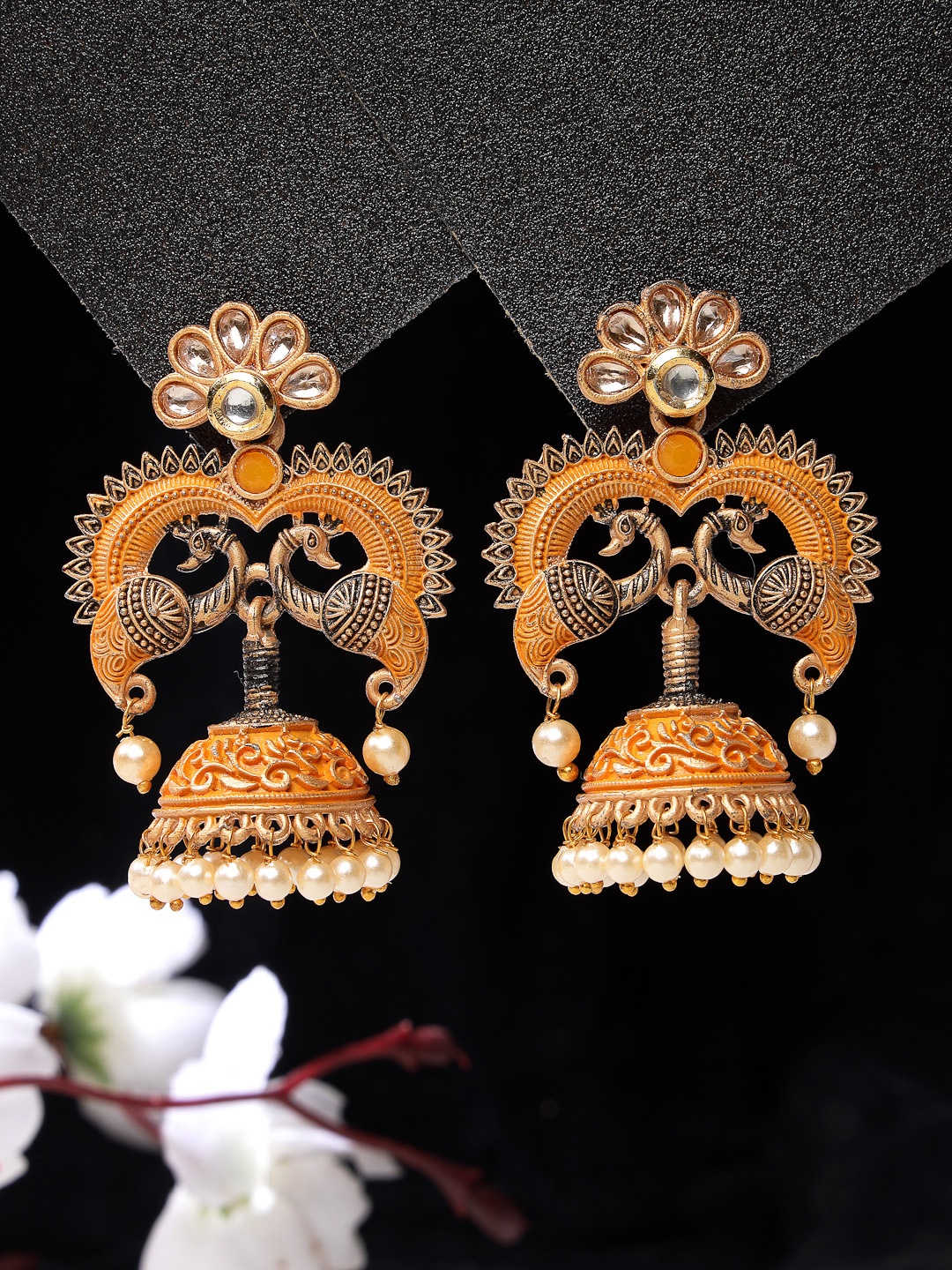 

ADIVA Gold-Plated Peacock Shaped Jhumkas