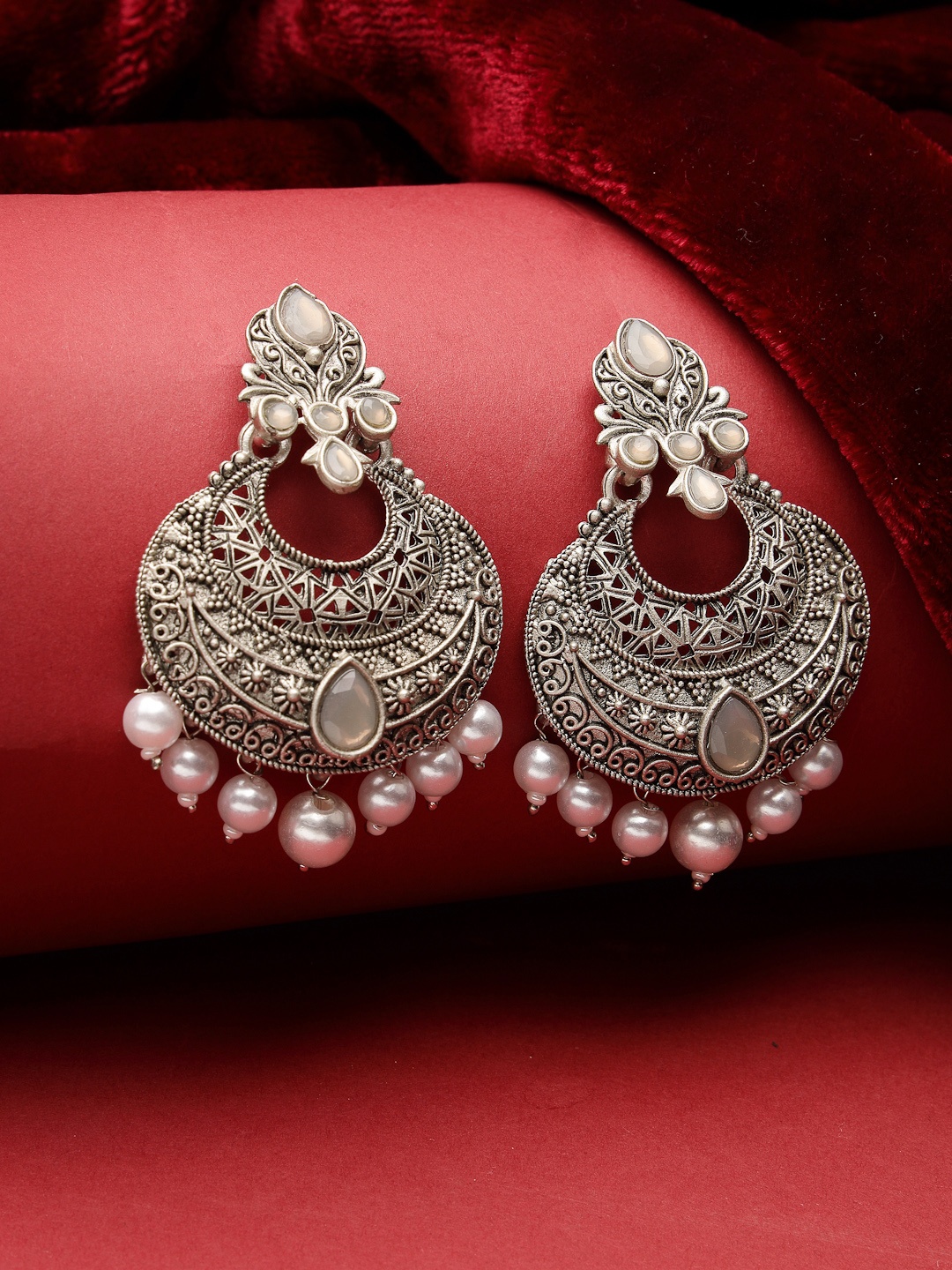 

ADIVA Silver-Plated Crescent Shaped Chandbalis