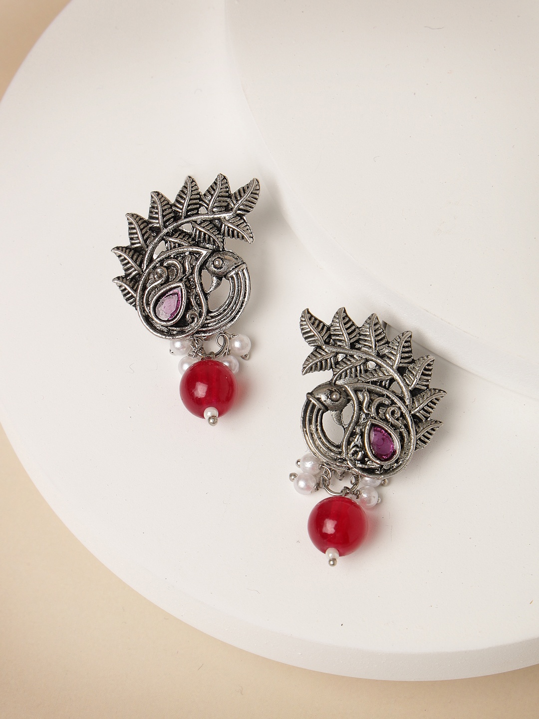 

ADIVA Oxidised Silver-Plated Peacock Shaped Drop Earrings