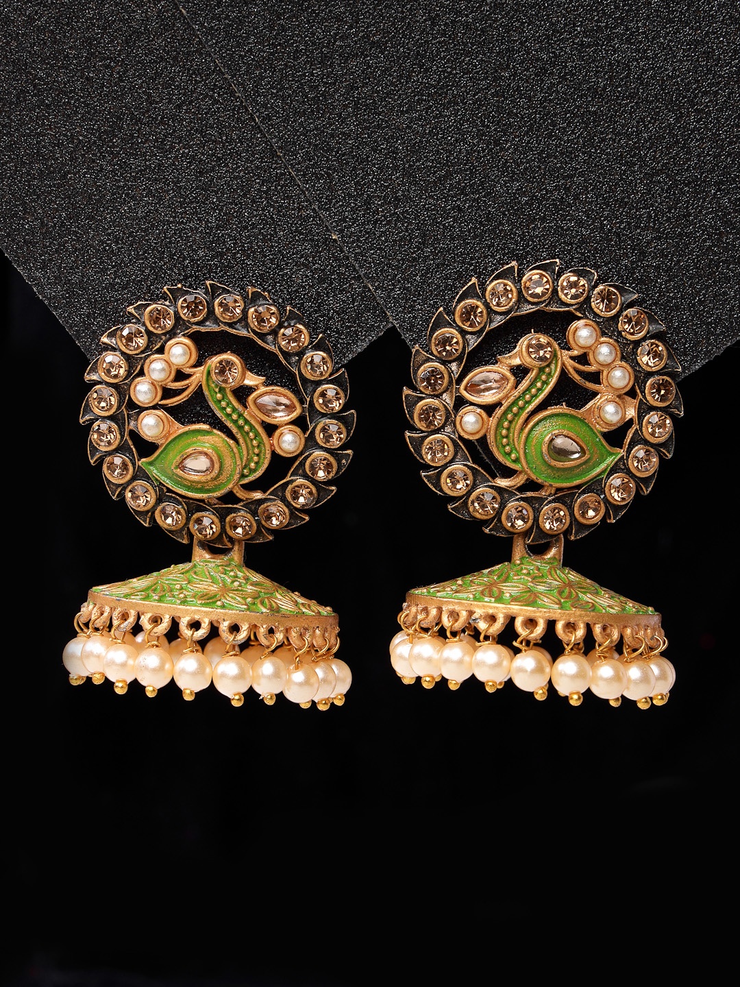 

ADIVA Gold-Plated Peacock Shaped Jhumkas