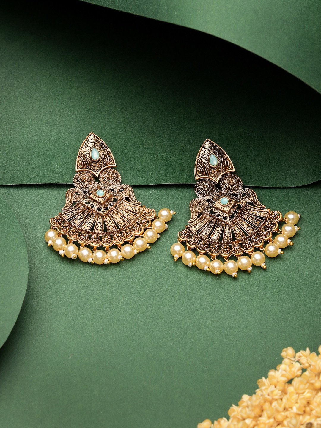 

ADIVA Gold-Plated Pearls Studded Drop Earrings