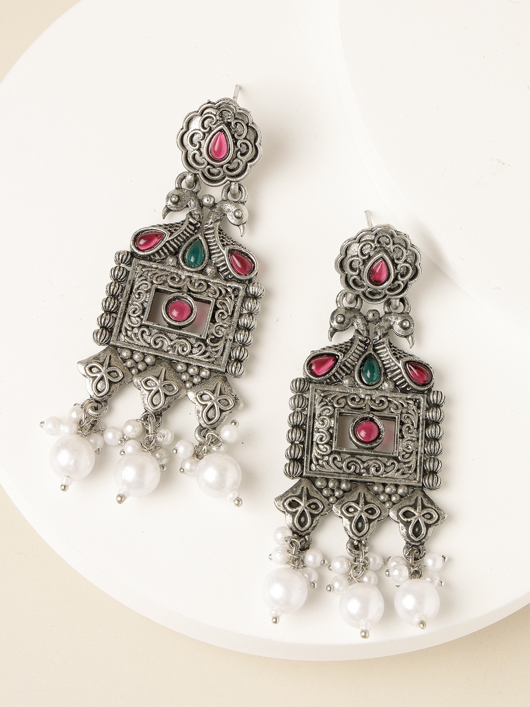 

ADIVA Silver-Plated Peacock Shaped Drop Earrings