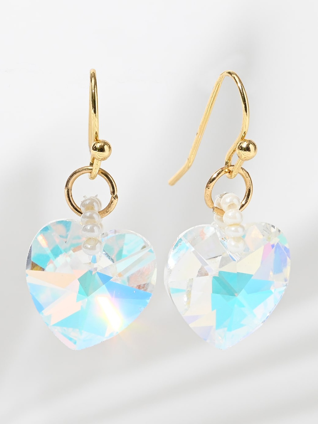 

XPNSV Crystal Studded Heart Shaped Drop Earrings, Gold