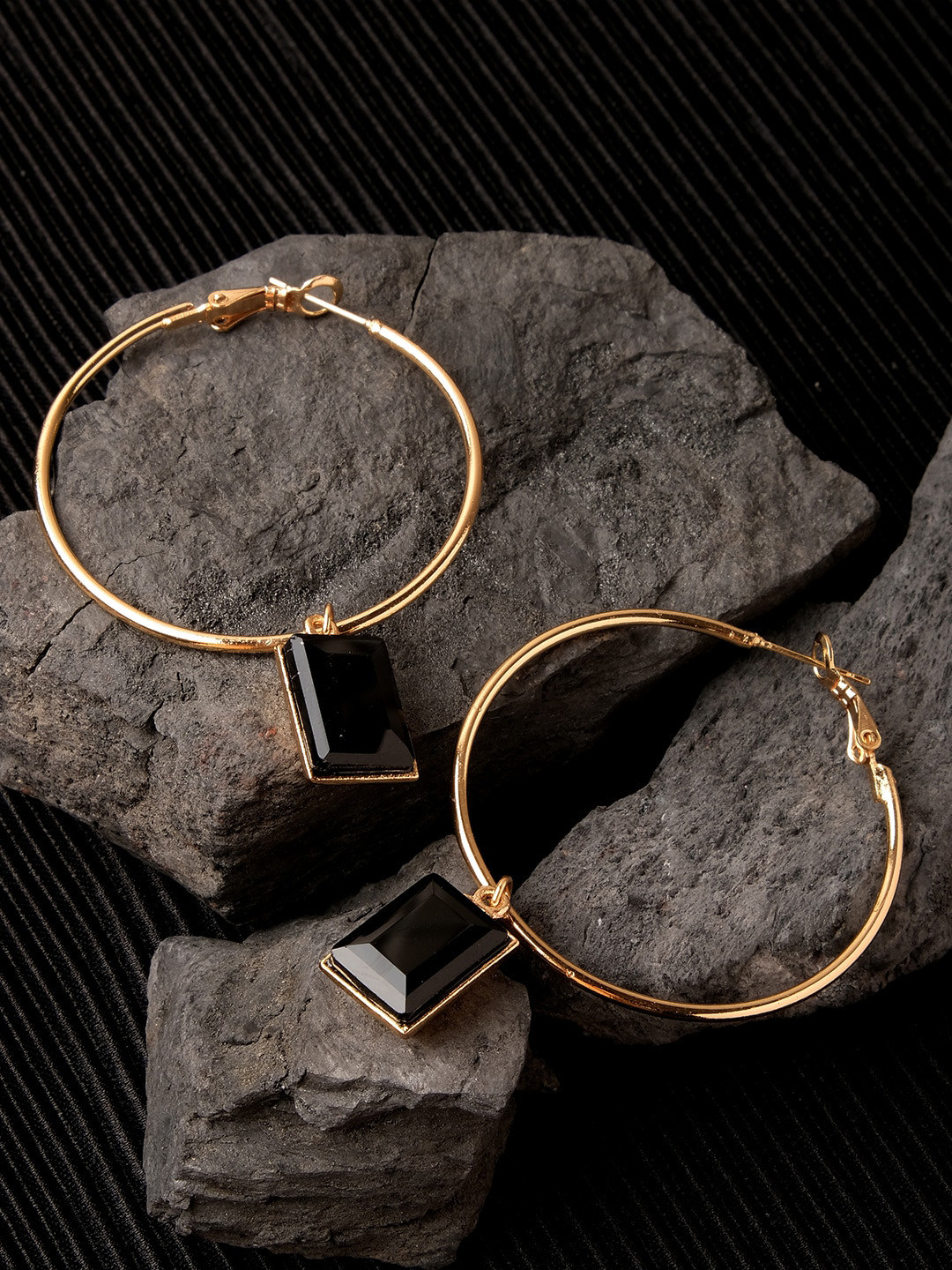 

XPNSV Gold Plated Crystal Studded Hoop Earrings