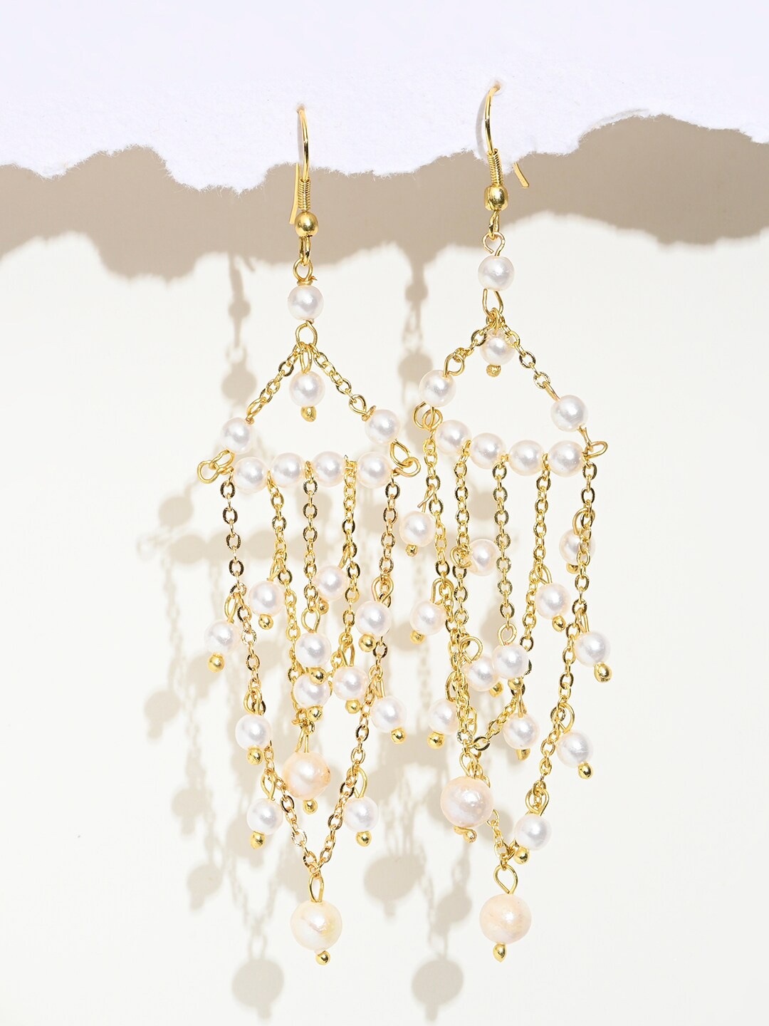 

XPNSV Beads-Studded Contemporary Drop Earrings, Gold