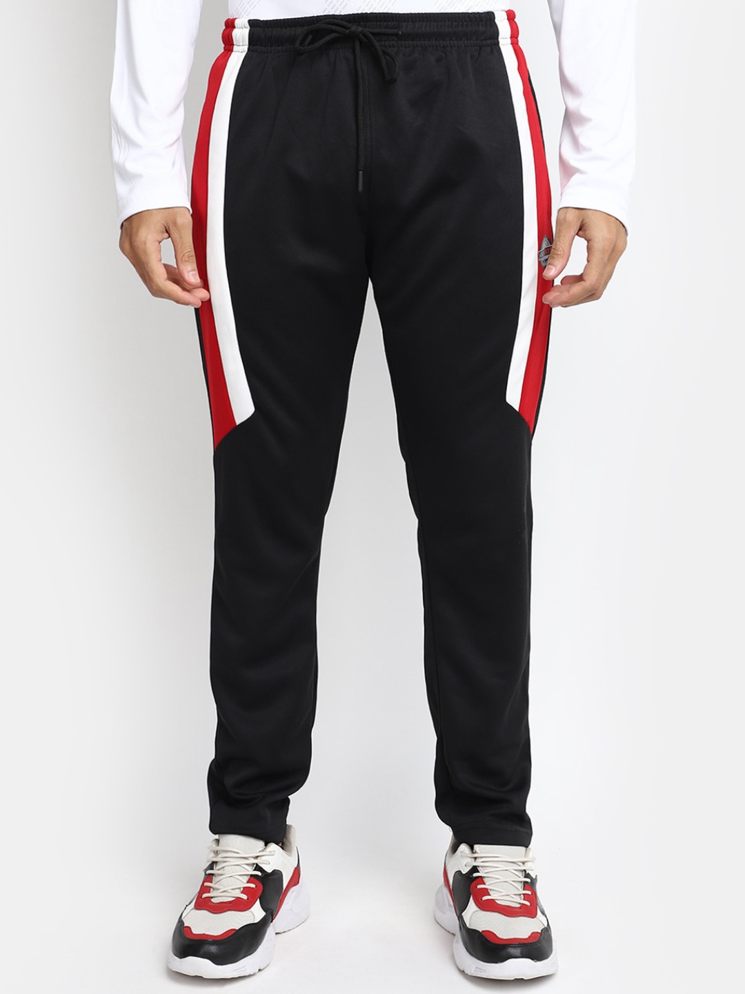 

V-Mart Men Colourblocked Straight Track Pants, Black