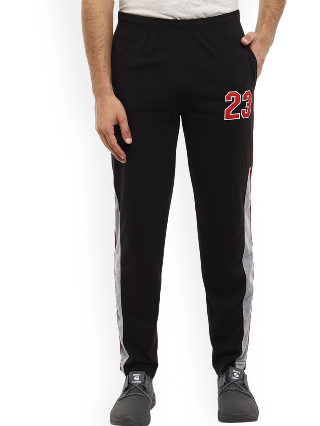 

V-Mart Men Mid-Raise Regular Fit Cotton Track Pants, Black