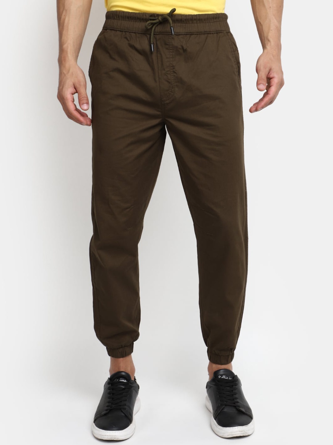 

V-Mart Men Mid-Rise Cotton Twill Joggers, Brown