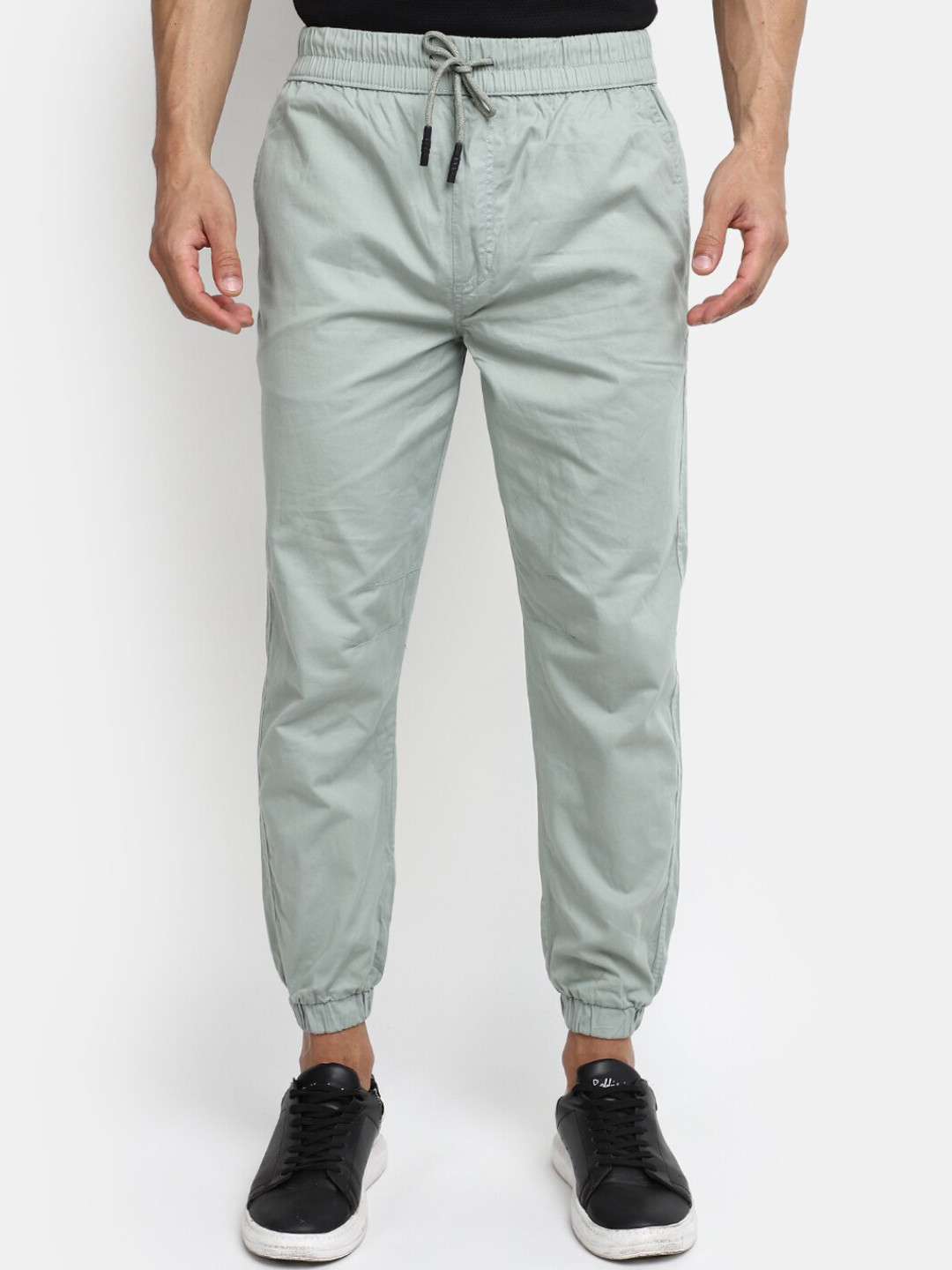 

V-Mart Men Mid-Rise Twill Cotton Joggers, Green