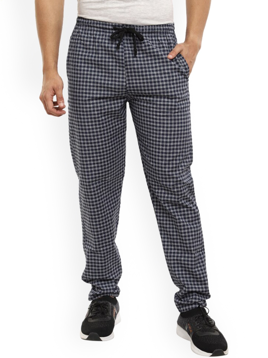 

V-Mart Checked Regular Fit Mid-Rise Cotton Track Pant, Blue