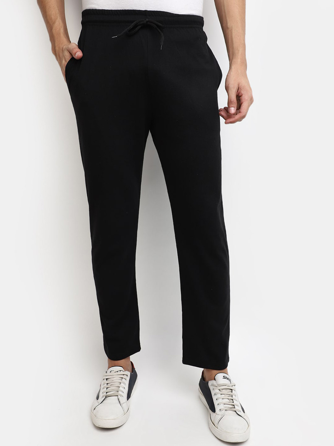 

V-Mart Men Regular Fit Mid Rise Cotton Track Pants, Black