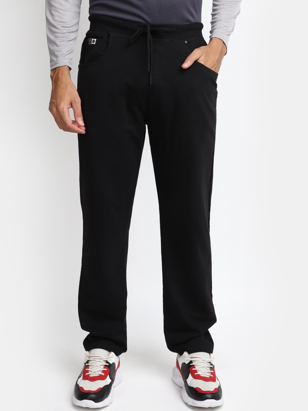 

V-Mart Men Mid-rise Loop Knit Cotton Track Pants, Black
