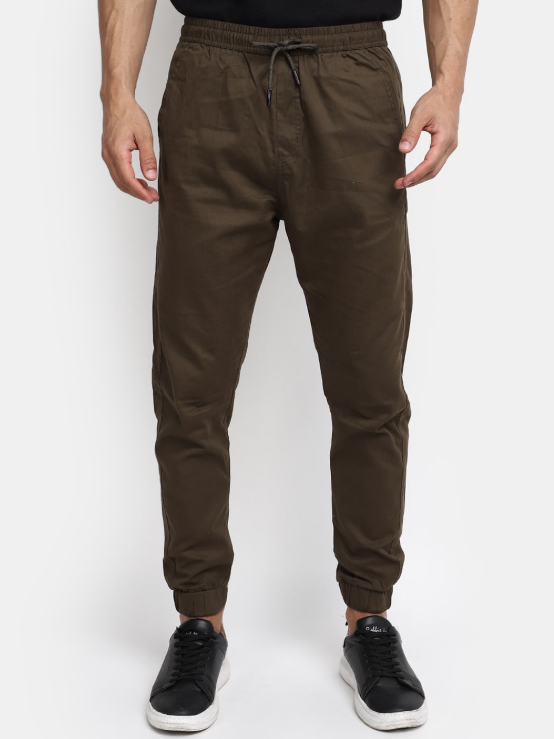 

V-Mart Men Mid-Rise Twill Cotton Joggers, Brown