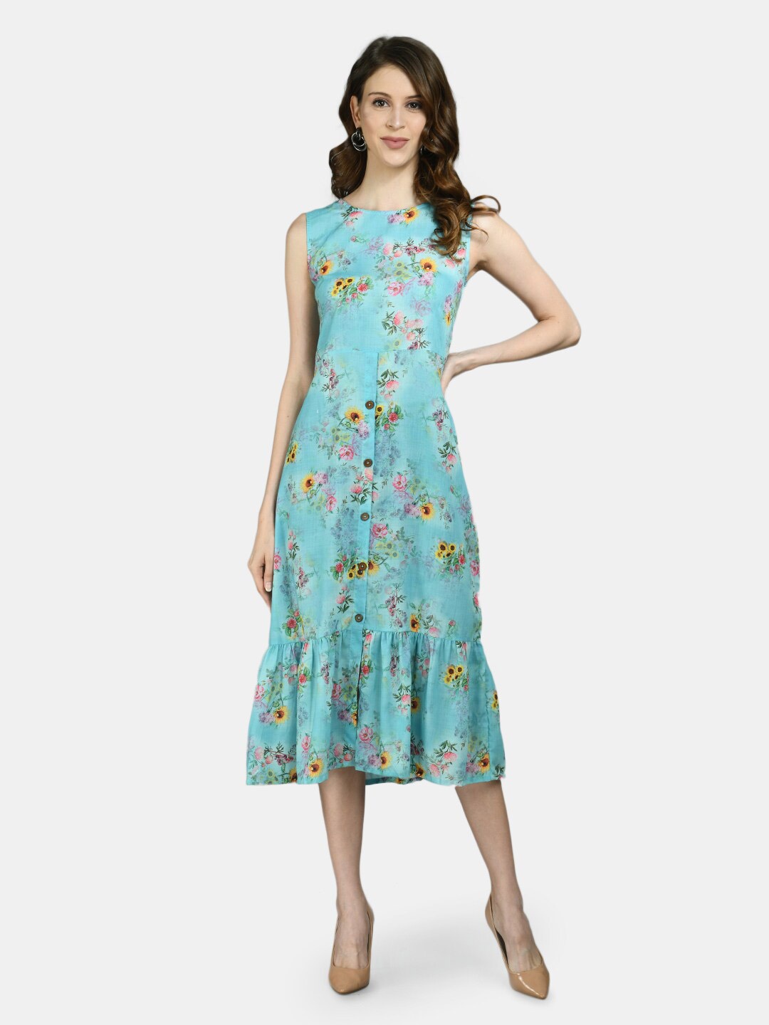 

DressBerry Floral Print A-Line Midi Dress, Green