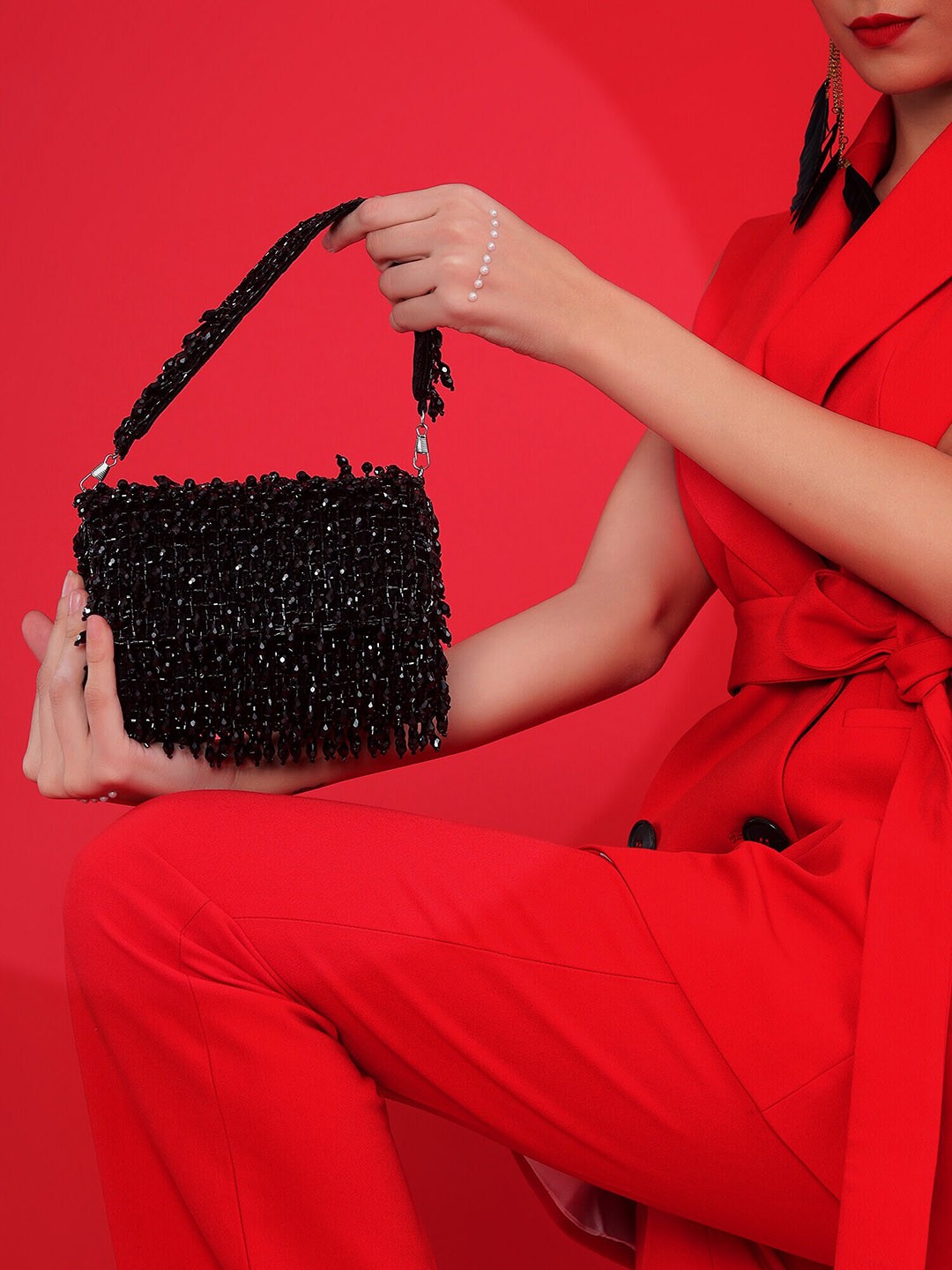 

MODARTA Embellished Handheld Bag, Black
