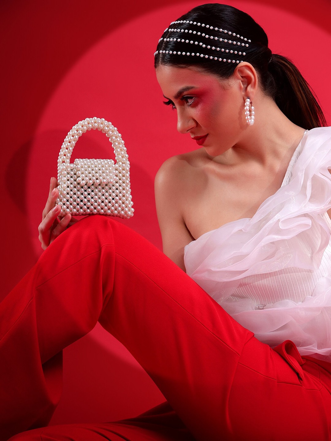

MODARTA Embellished Box Clutch, White