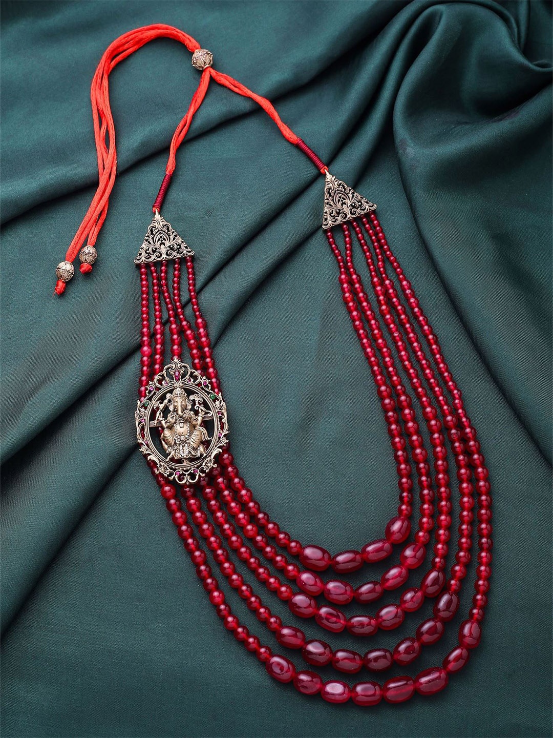 

COSA NOSTRAA Men Layered Artificial Beads Necklace, Red
