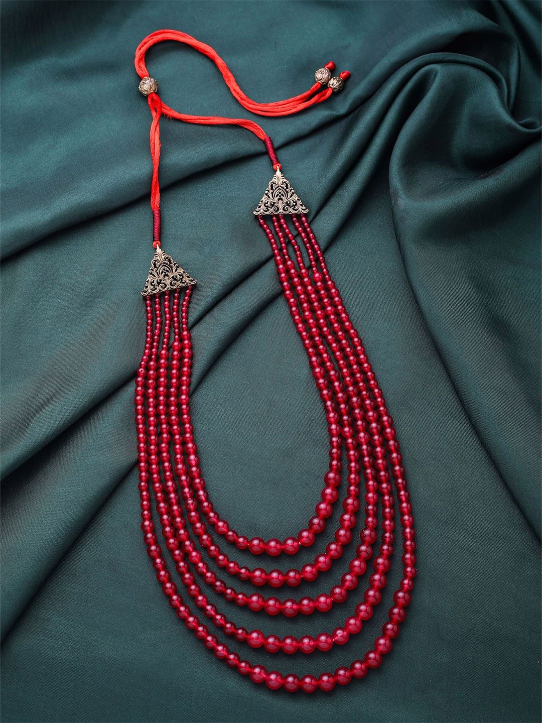

COSA NOSTRAA Men Layered Artificial Beads Necklace, Red