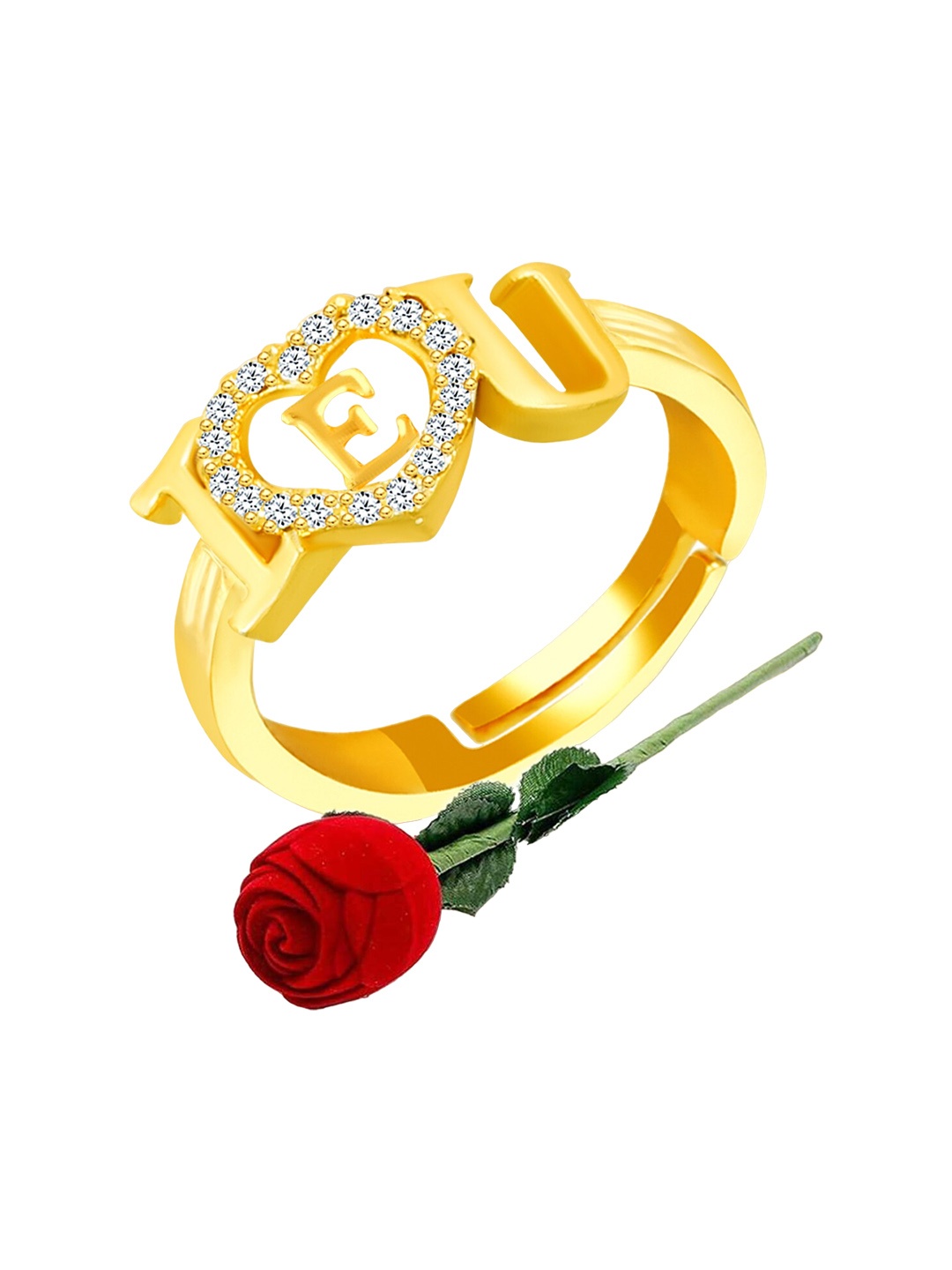 

MEENAZ Gold-Plated CZ Studded Adjustable Finger Ring