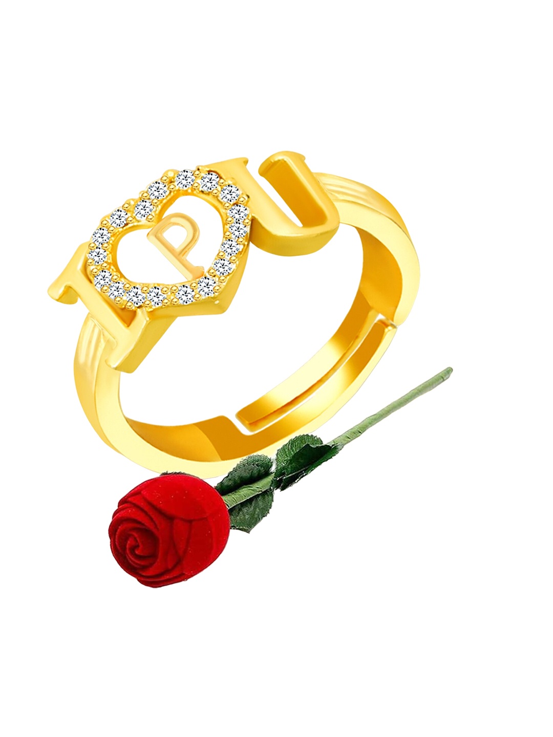 

MEENAZ Gold-Plated Cubic Zirconia Studded Adjustable Finger Ring