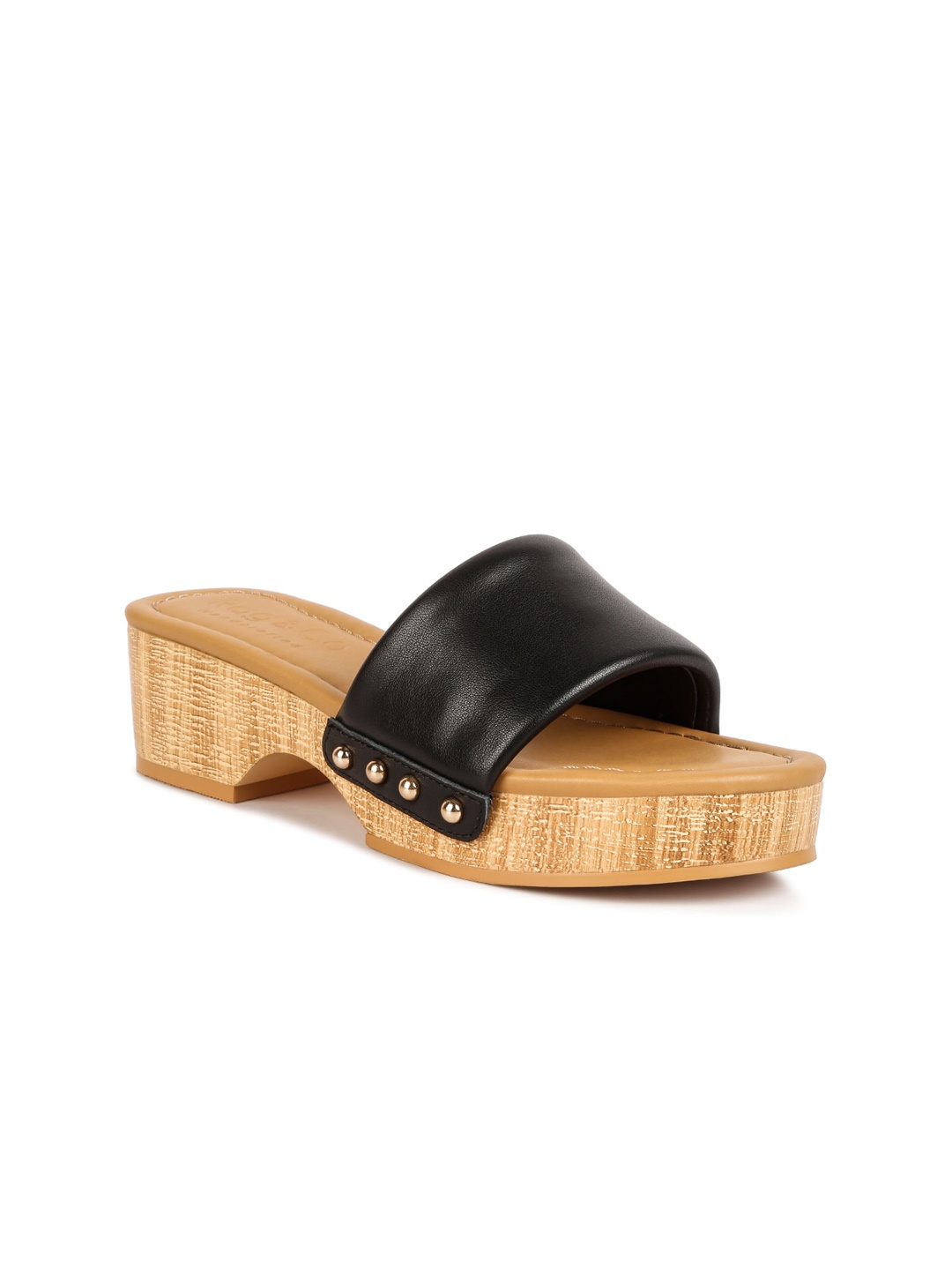 

RAG & CO Open Toe Leather Platform Heels, Black