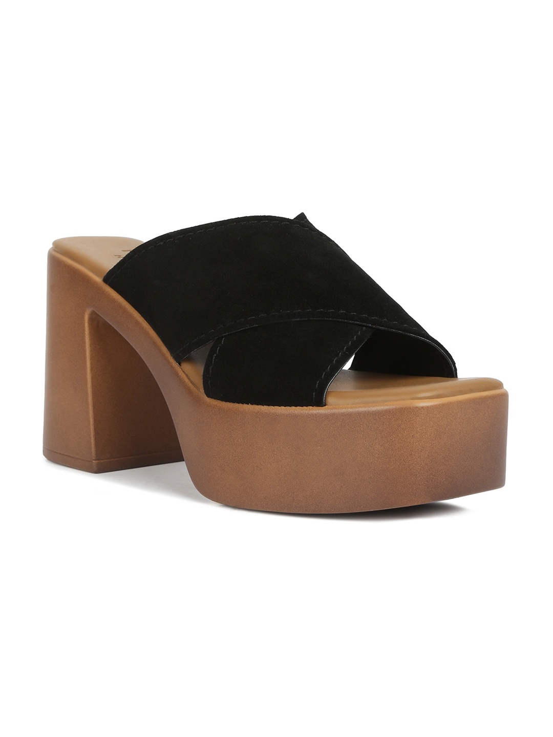 

RAG & CO Open Toe Suede Platform Heel Mules, Black