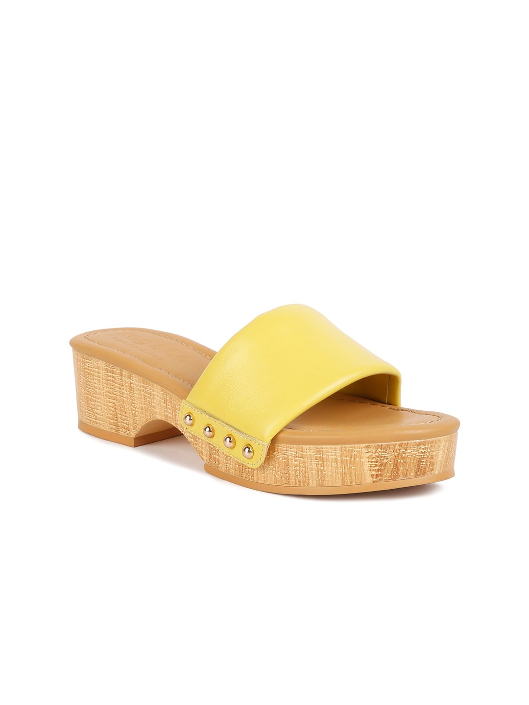 

RAG & CO Leather Platform Heels, Yellow