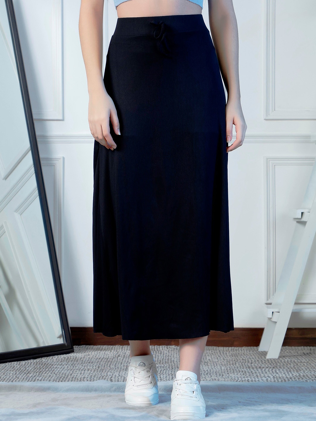

NEUDIS Ribbed A-Line Maxi Skirt, Black