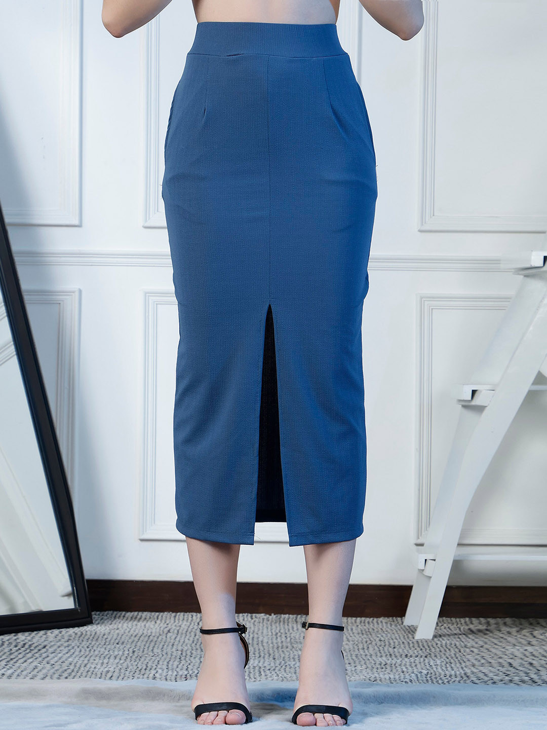 

NEUDIS Pencil Midi Skirt, Blue