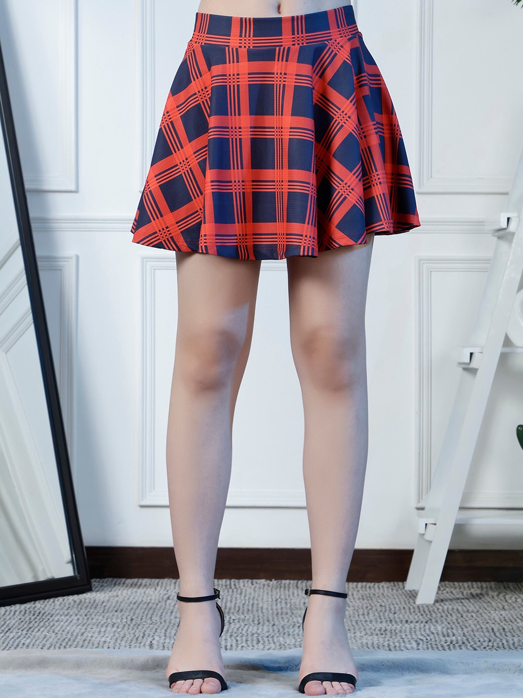 

NEUDIS Checked Flared Skater Mini Skirt, Red