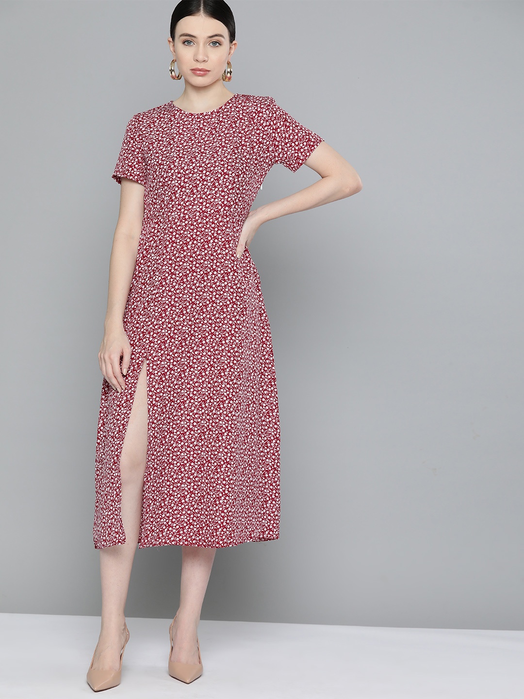 

Chemistry Floral Print Crepe A-Line Midi Dress, Maroon