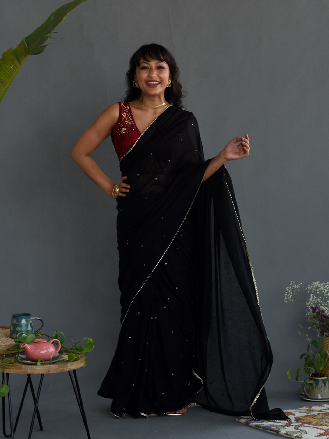 

Suta Embellished Gotta Patti Pure Cotton Saree, Black