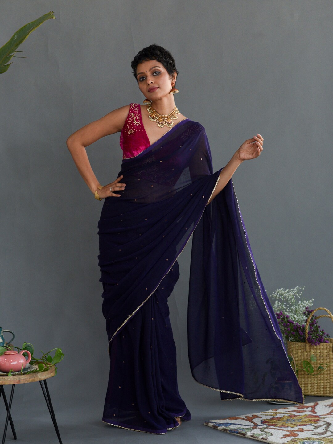 

Suta Embellished Gotta Patti Pure Cotton Saree, Purple