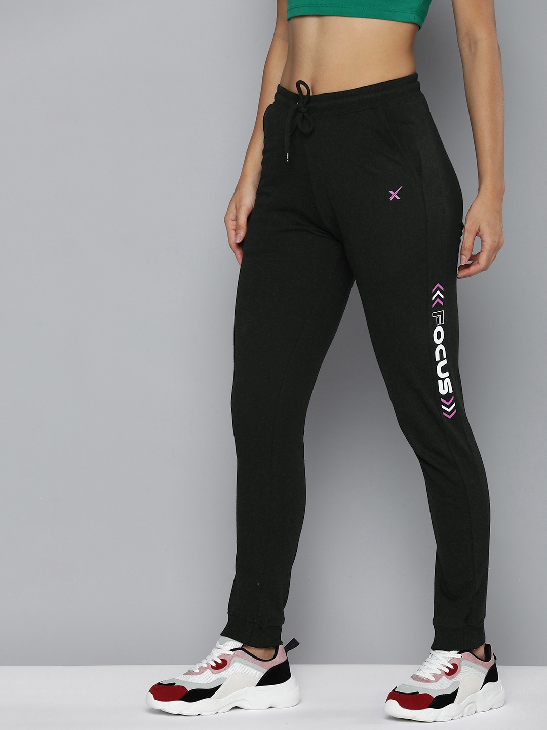 

HRX by Hrithik Roshan Women Lifestyle Typography Printed Terry Joggers, Black