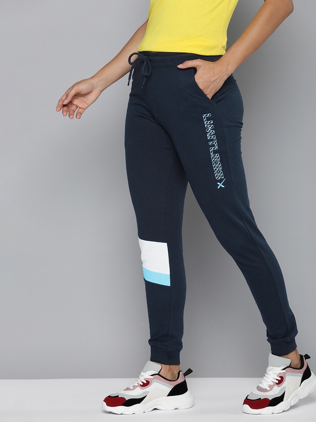 

HRX by Hrithik Roshan Women Lifestyle Typography Printed Terry Joggers, Navy blue