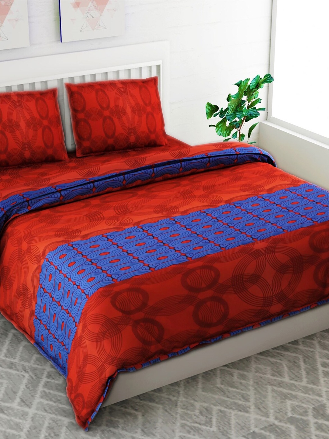 

Salona Bichona Red Ethnic Motifs 120 TC Pure Cotton King Bedsheet With 2 Pillow Covers